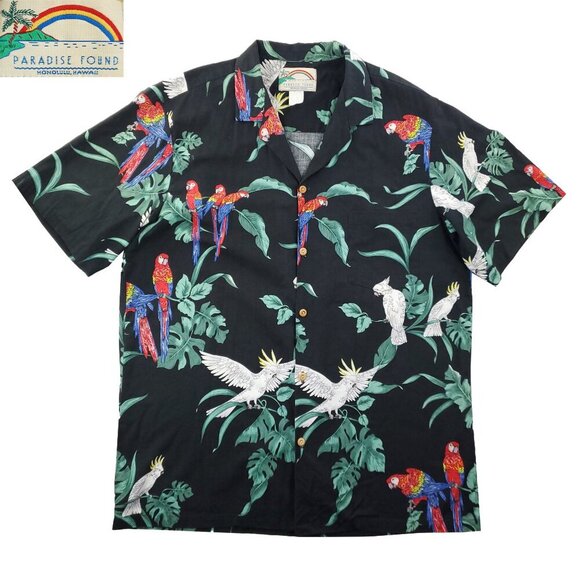 Paradise Found Vintage Hawaiian Shirt Parrots Birds Cotton Made USA Men's XL - Picture 1 of 12